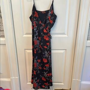 Madewell Navy and Red Floral Midi Wrap Dress